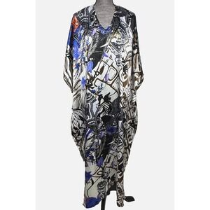 Vtg Sante Classics Kaftan Dress Womens One Size Brown Blue Abstract Print Muumuu